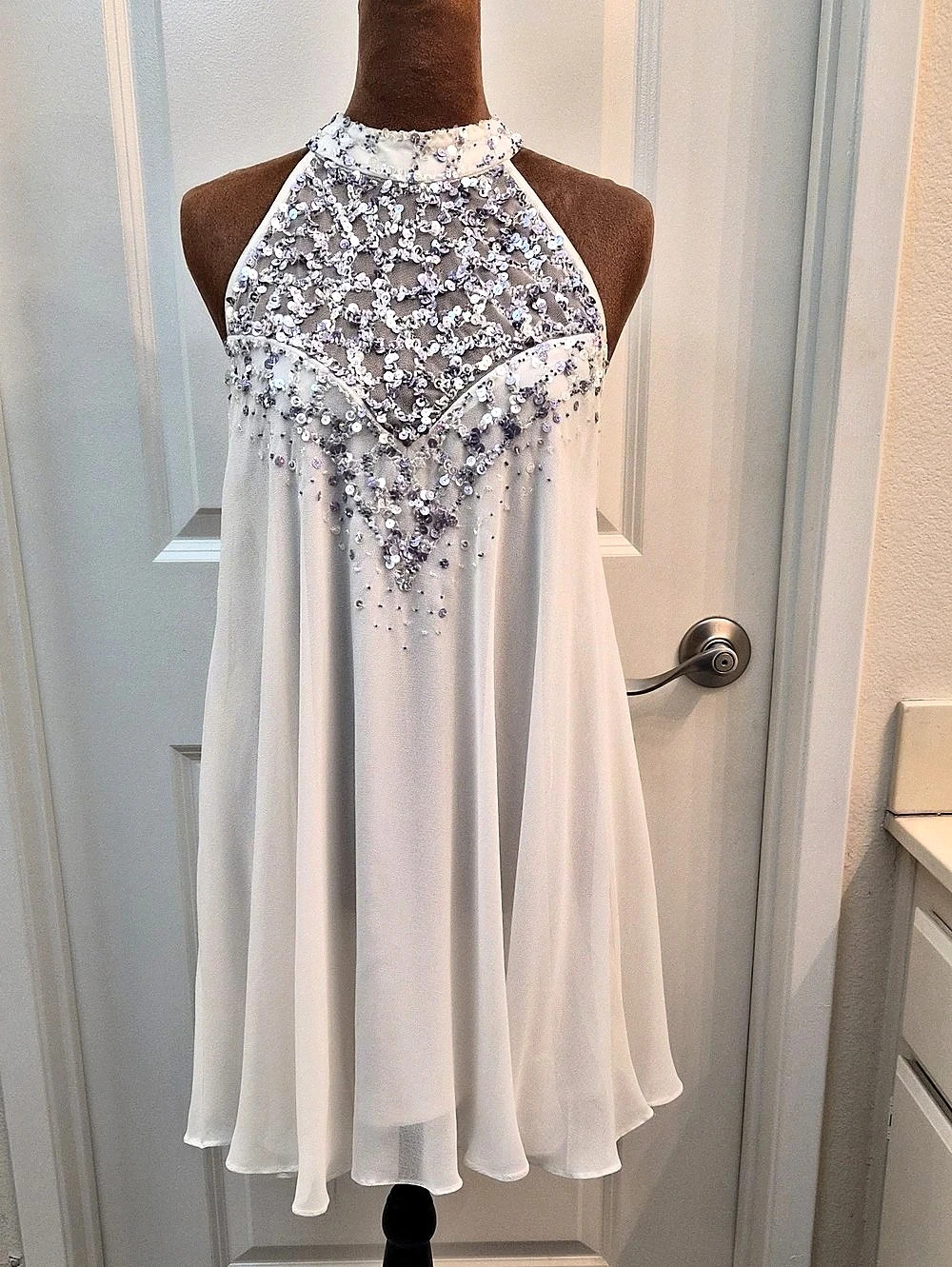Lipsy Sequin Halter Mini Dress in White Size 6 Like New